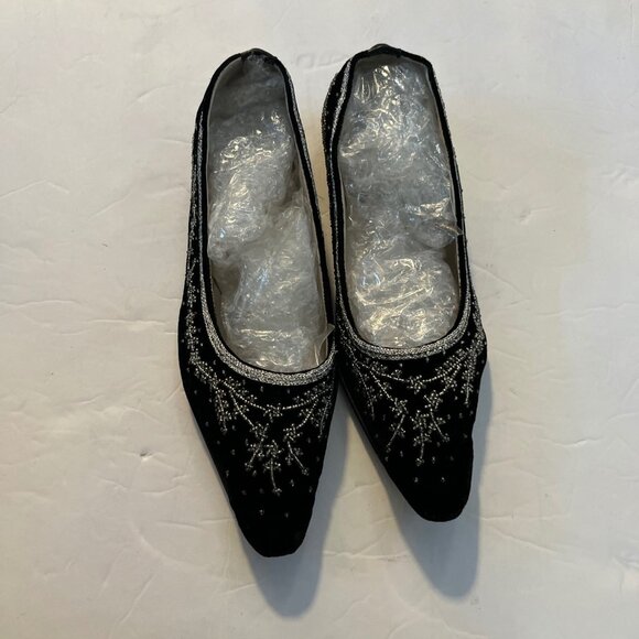 Emma Hope BlackVelvet Suede Trim Bow Women Flats Shoes Size EU 39 / US 8.5 Italy - Picture 1 of 8